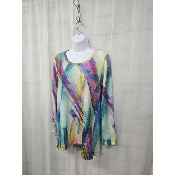 Soft Surroundings Rainbow Long Sleeve Tee Retro Abstract M - Picture 5 of 9